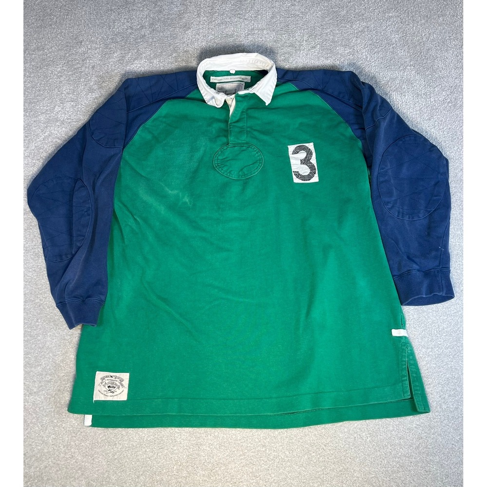 Scotland Yard Authentic Wear Rugby Shirt Mens Size L Green Blue Long Sleeve‎